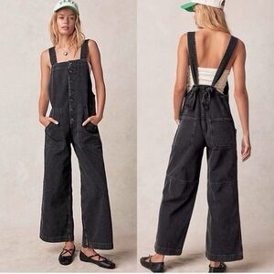 Free People We The free Fields of Flowers Wide Leg overalls black XS
